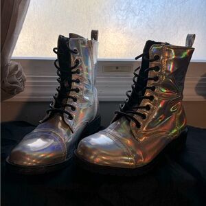 Iridescent military boots. Sci-fi whimsical Halloween Inspo